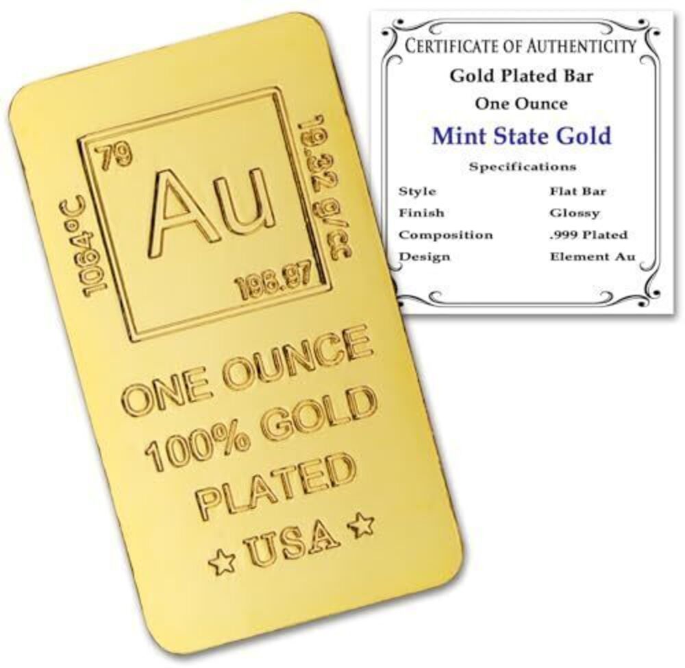 4670 1 oz Gold Plated Bar Flat Style 18K Paperweight - Element Design